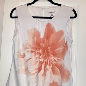 Calvin Klein white and coral floral blouse, size large.